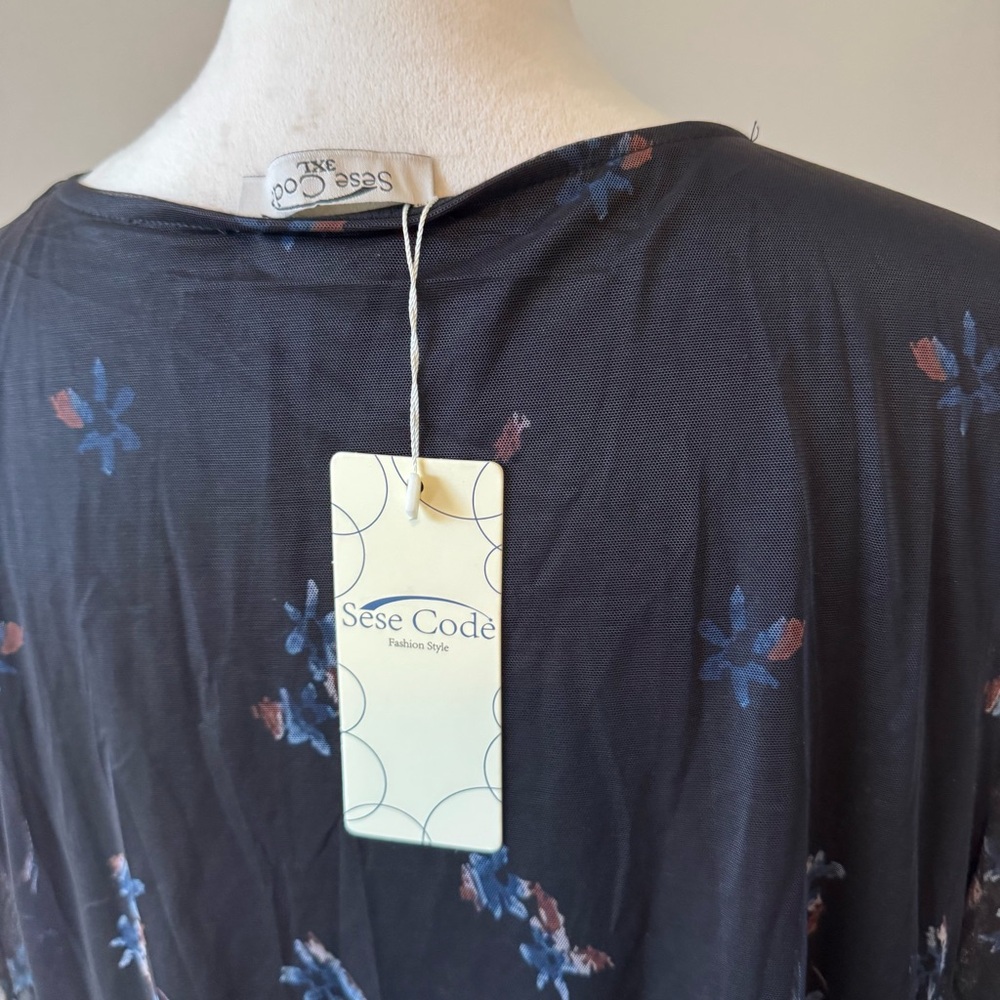 Dark Cottagecore Sheer Floral Flutter Sleeve Tunic Whimsical Flowy Top 3XL - Picture 4 of 11